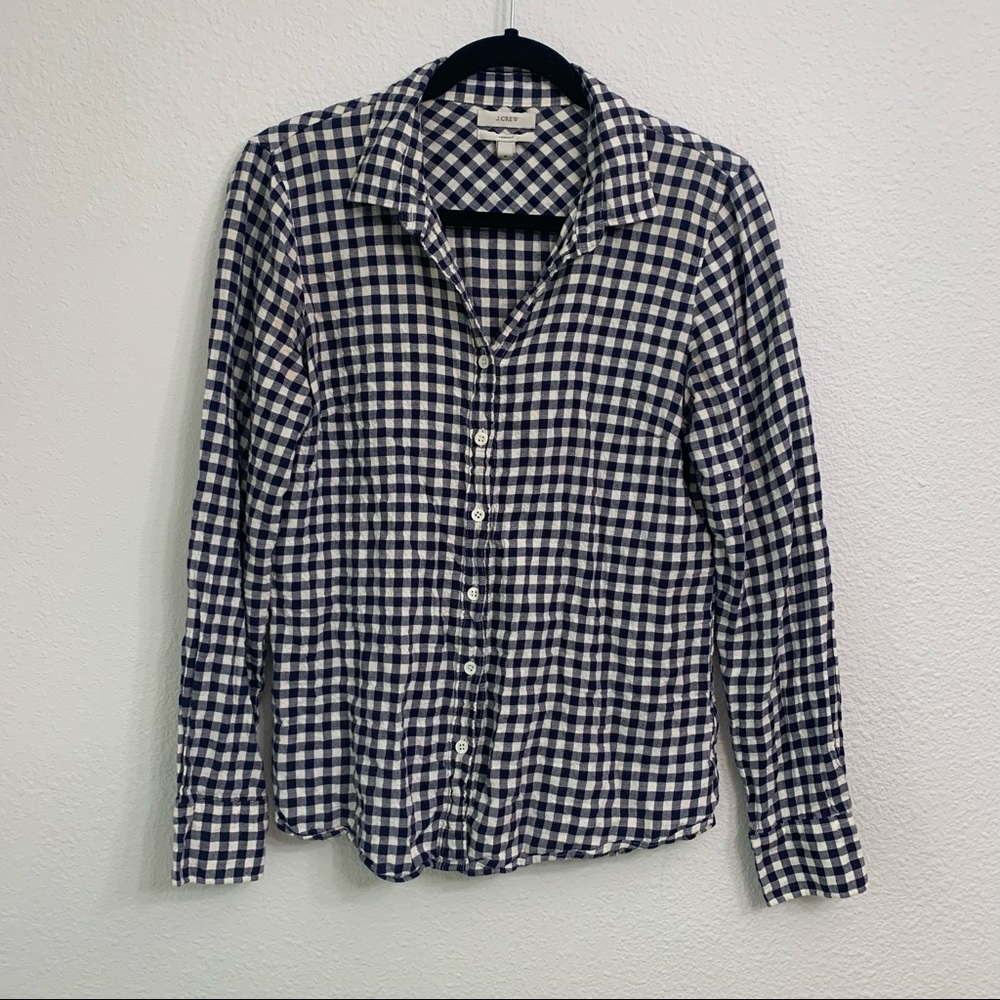 J. Crew Navy Gingham Flannel Shirt